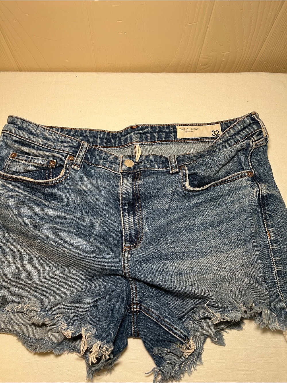 rag & bone Light Blue Distressed Denim Cutoff Shorts